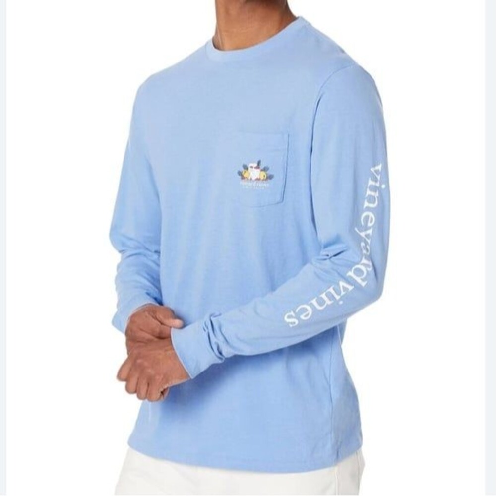 Vineyard Vines Men's 100% Cotton Gingle Bells Long Sleeve Pocket Tee Shirt S